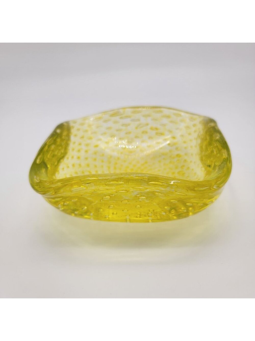 Carlo Scarpa Venini Mid-Century Murano Glass Bullicante Square Bowl